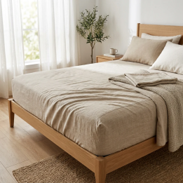 Oatmeal Linen Fitted Sheet | Premium Crisp Linen Bedding