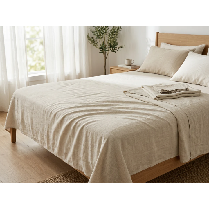 Oatmeal Linen Fitted Sheet | Premium Crisp Linen Bedding