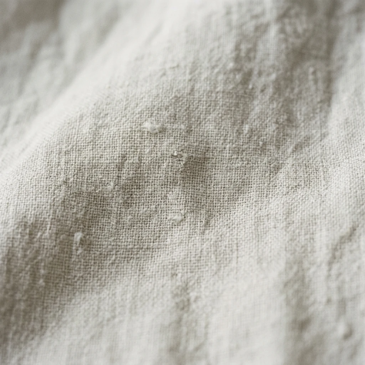 White natural linen fitted sheet, studio shot, modern Scandinavian bedroom
