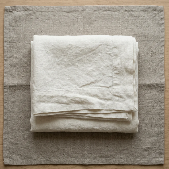 White natural linen housewife pillowcase, studio shot, modern Scandinavian bedroom