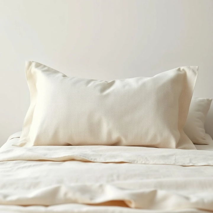 Oatmeal natural linen oxford pillowcase, studio shot, modern Scandinavian bedroom