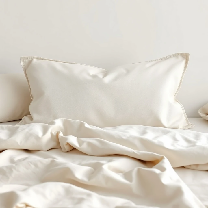 Oatmeal natural linen oxford pillowcase, studio shot, modern Scandinavian bedroom