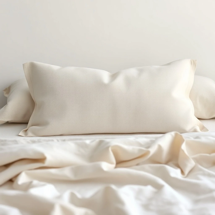 Oatmeal natural linen oxford pillowcase, studio shot, modern Scandinavian bedroom