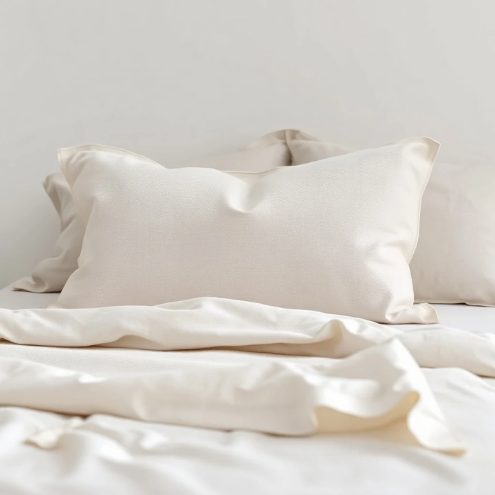 Oatmeal natural linen oxford pillowcase, studio shot, modern Scandinavian bedroom