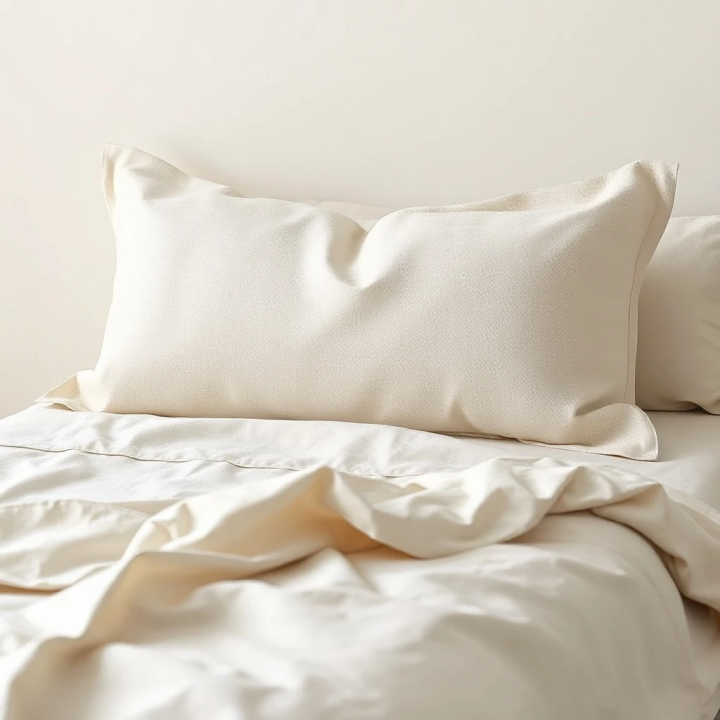 Oatmeal natural linen oxford pillowcase, in a modern bedroom, modern Scandinavian bedroom