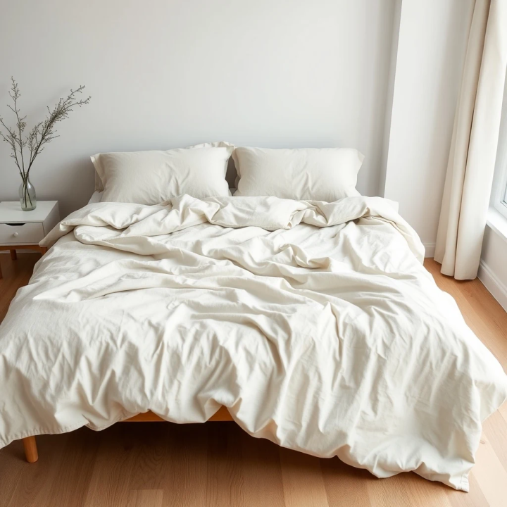 White natural linen duvet cover custom sizes (inches), studio shot, modern Scandinavian bedroom