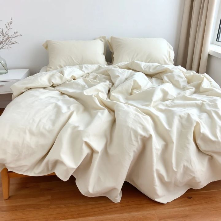 White natural linen duvet cover custom sizes (inches), studio shot, modern Scandinavian bedroom