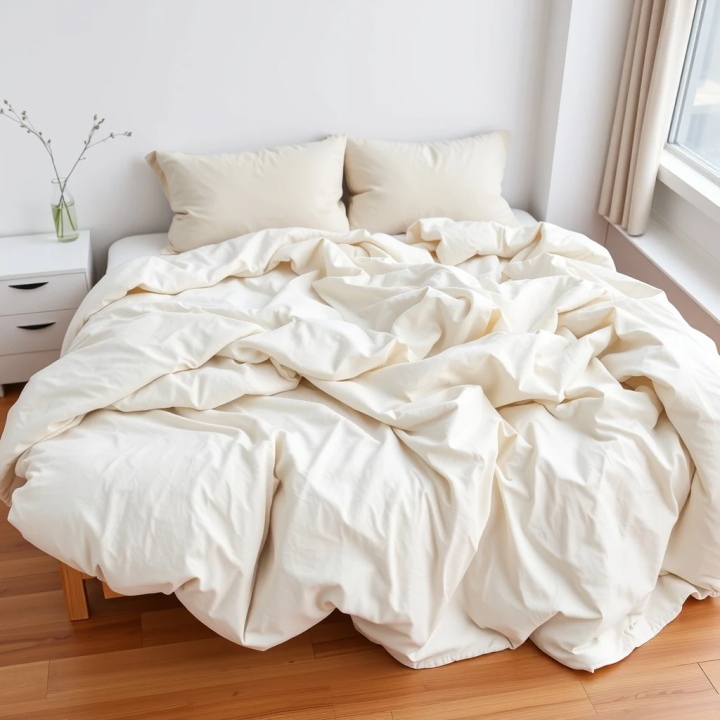 White natural linen duvet cover custom sizes (inches), studio shot, modern Scandinavian bedroom