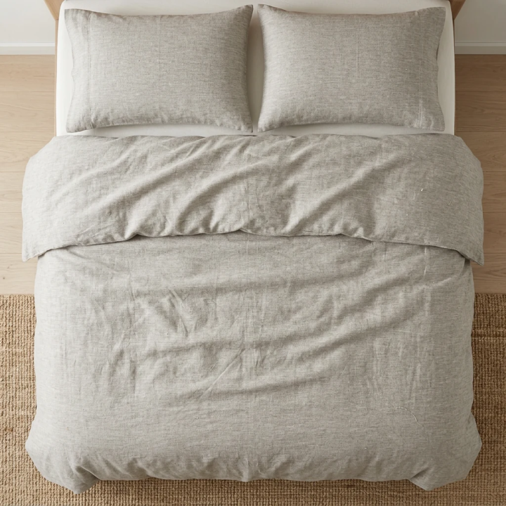 Oatmeal natural linen duvet cover — top, modern Scandinavian bedroom