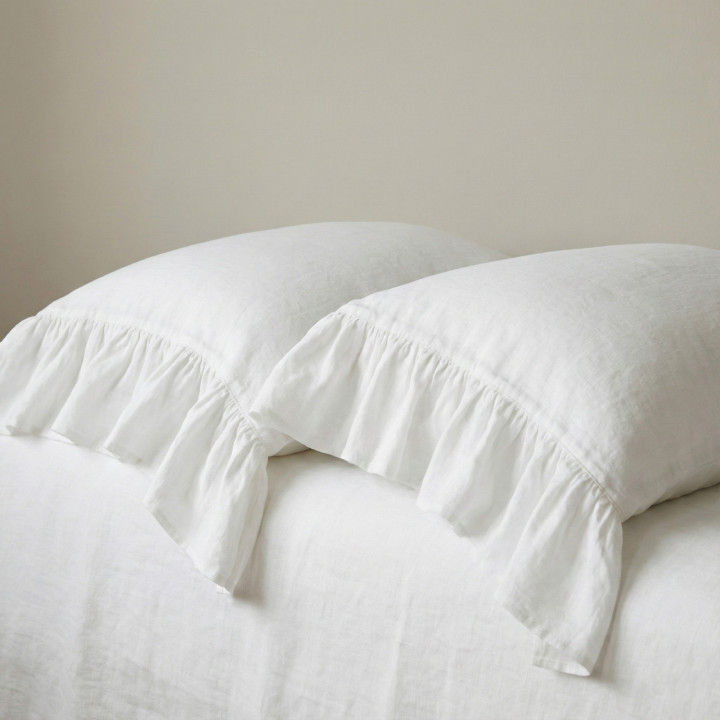 Oatmeal Linen Pillowcase with Ruffles | Premium Crisp Linen Bedding