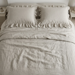Oatmeal linen pillowcase with ruffles