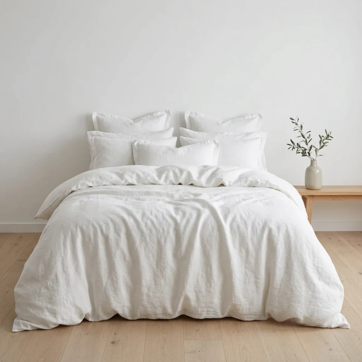 White natural linen linen duvet cover — lifestyle, modern Scandinavian bedroom